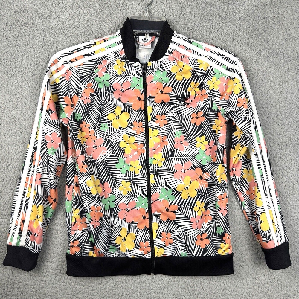 Adidas Kids All Over Print Floral Pastels Full Zip Jacket Track Jacket Size L 14